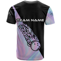 Bowling Strike Graphic T Shirt Custom Flaming Ball and Pastel Gradient Swirl Pattern Design - Wonder Print Shop