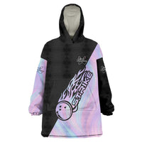 Bowling Strike Graphic Wearable Blanket Hoodie Custom Flaming Ball and Pastel Gradient Swirl Pattern Design - Wonder Print Shop