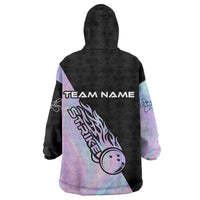 Bowling Strike Graphic Wearable Blanket Hoodie Custom Flaming Ball and Pastel Gradient Swirl Pattern Design - Wonder Print Shop