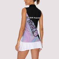 Bowling Strike Graphic Women Sleeveless Polo Shirt Custom Flaming Ball and Pastel Gradient Swirl Pattern Design - Wonder Print Shop