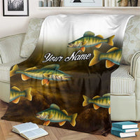 Walleye Fishing Yellow Scales Customize Name Blanket Dark Gradient Water Background - Wonder Print Shop