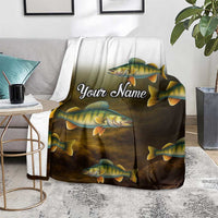 Walleye Fishing Yellow Scales Customize Name Blanket Dark Gradient Water Background - Wonder Print Shop