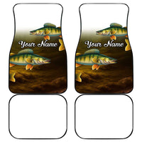 Walleye Fishing Yellow Scales Customize Name Car Mats Dark Gradient Water Background - Wonder Print Shop