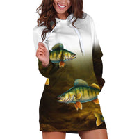 Walleye Fishing Yellow Scales Customize Name Hoodie Dress Dark Gradient Water Background - Wonder Print Shop