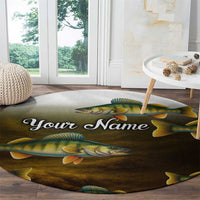 Walleye Fishing Yellow Scales Customize Name Round Carpet Dark Gradient Water Background - Wonder Print Shop