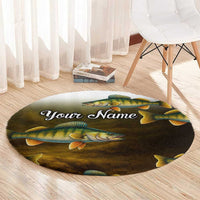 Walleye Fishing Yellow Scales Customize Name Round Carpet Dark Gradient Water Background - Wonder Print Shop