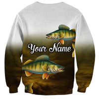 Walleye Fishing Yellow Scales Customize Name Sweatshirt Dark Gradient Water Background - Wonder Print Shop