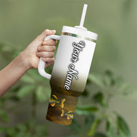 Walleye Fishing Yellow Scales Customize Name Tumbler With Handle Dark Gradient Water Background - Wonder Print Shop