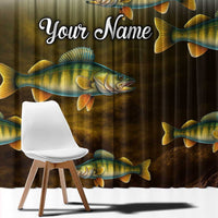 Walleye Fishing Yellow Scales Customize Name Window Curtain Dark Gradient Water Background - Wonder Print Shop