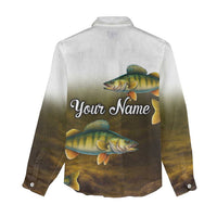 Walleye Fishing Yellow Scales Customize Name Women Casual Shirt Dark Gradient Water Background - Wonder Print Shop