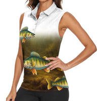 Walleye Fishing Yellow Scales Customize Name Women Sleeveless Polo Shirt Dark Gradient Water Background - Wonder Print Shop