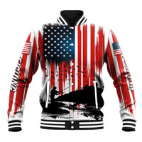 Custom Flag American Fishing Baseball Jacket Fish Silhouette in Grunge Patriotic - Wonder Print Shop