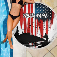 Custom Flag American Fishing Beach Blanket Fish Silhouette in Grunge Patriotic - Wonder Print Shop