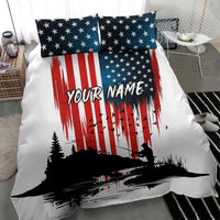 Custom Flag American Fishing Bedding Set Fish Silhouette in Grunge Patriotic - Wonder Print Shop