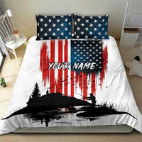 Custom Flag American Fishing Bedding Set Fish Silhouette in Grunge Patriotic - Wonder Print Shop