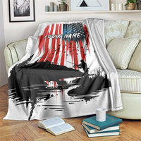Custom Flag American Fishing Blanket Fish Silhouette in Grunge Patriotic - Wonder Print Shop