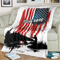 Custom Flag American Fishing Blanket Fish Silhouette in Grunge Patriotic - Wonder Print Shop