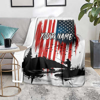 Custom Flag American Fishing Blanket Fish Silhouette in Grunge Patriotic - Wonder Print Shop
