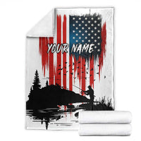 Custom Flag American Fishing Blanket Fish Silhouette in Grunge Patriotic - Wonder Print Shop