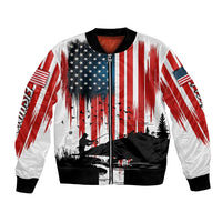 Custom Flag American Fishing Bomber Jacket Fish Silhouette in Grunge Patriotic - Wonder Print Shop