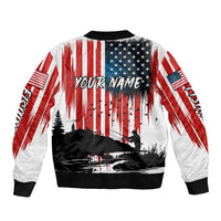 Custom Flag American Fishing Bomber Jacket Fish Silhouette in Grunge Patriotic - Wonder Print Shop
