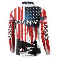 Custom Flag American Fishing Button Sweatshirt Fish Silhouette in Grunge Patriotic - Wonder Print Shop