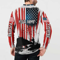 Custom Flag American Fishing Button Sweatshirt Fish Silhouette in Grunge Patriotic - Wonder Print Shop