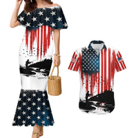 Custom Flag American Fishing Couples Matching Mermaid Dress and Hawaiian Shirt Fish Silhouette in Grunge Patriotic - Wonder Print Shop
