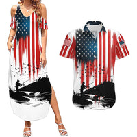 Custom Flag American Fishing Couples Matching Summer Maxi Dress and Hawaiian Shirt Fish Silhouette in Grunge Patriotic - Wonder Print Shop