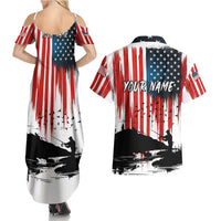 Custom Flag American Fishing Couples Matching Summer Maxi Dress and Hawaiian Shirt Fish Silhouette in Grunge Patriotic - Wonder Print Shop