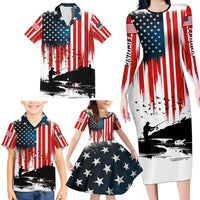 Custom Flag American Fishing Family Matching Long Sleeve Bodycon Dress and Hawaiian Shirt Fish Silhouette in Grunge Patriotic - Wonder Print Shop
