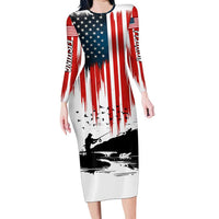 Custom Flag American Fishing Family Matching Long Sleeve Bodycon Dress and Hawaiian Shirt Fish Silhouette in Grunge Patriotic - Wonder Print Shop