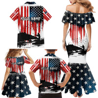 Custom Flag American Fishing Family Matching Mermaid Dress and Hawaiian Shirt Fish Silhouette in Grunge Patriotic - Wonder Print Shop