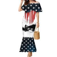 Custom Flag American Fishing Family Matching Mermaid Dress and Hawaiian Shirt Fish Silhouette in Grunge Patriotic - Wonder Print Shop