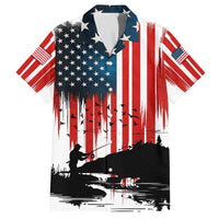 Custom Flag American Fishing Family Matching Off The Shoulder Long Sleeve Dress and Hawaiian Shirt Fish Silhouette in Grunge Patriotic - Wonder Print Shop