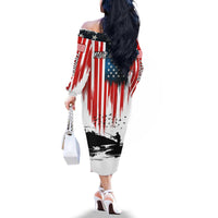 Custom Flag American Fishing Family Matching Off The Shoulder Long Sleeve Dress and Hawaiian Shirt Fish Silhouette in Grunge Patriotic - Wonder Print Shop
