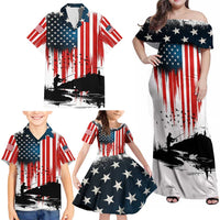 Custom Flag American Fishing Family Matching Off Shoulder Maxi Dress and Hawaiian Shirt Fish Silhouette in Grunge Patriotic - Wonder Print Shop