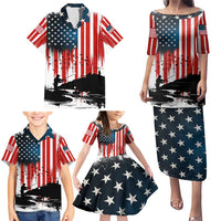 Custom Flag American Fishing Family Matching Puletasi and Hawaiian Shirt Fish Silhouette in Grunge Patriotic - Wonder Print Shop