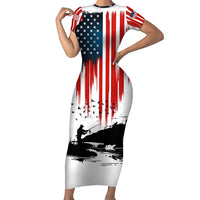 Custom Flag American Fishing Family Matching Short Sleeve Bodycon Dress and Hawaiian Shirt Fish Silhouette in Grunge Patriotic - Wonder Print Shop