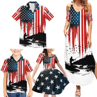Custom Flag American Fishing Family Matching Summer Maxi Dress and Hawaiian Shirt Fish Silhouette in Grunge Patriotic - Wonder Print Shop