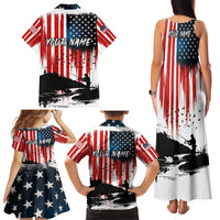 Custom Flag American Fishing Family Matching Tank Maxi Dress and Hawaiian Shirt Fish Silhouette in Grunge Patriotic - Wonder Print Shop