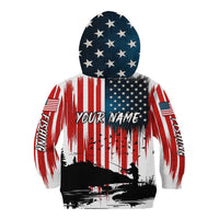 Custom Flag American Fishing Kid Hoodie Fish Silhouette in Grunge Patriotic - Wonder Print Shop