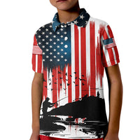 Custom Flag American Fishing Kid Polo Shirt Fish Silhouette in Grunge Patriotic - Wonder Print Shop
