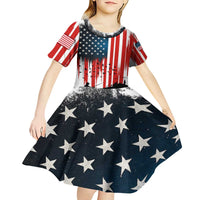 Custom Flag American Fishing Kid Short Sleeve Dress Fish Silhouette in Grunge Patriotic - Wonder Print Shop