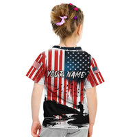 Custom Flag American Fishing Kid T Shirt Fish Silhouette in Grunge Patriotic - Wonder Print Shop