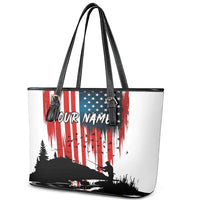 Custom Flag American Fishing Leather Tote Bag Fish Silhouette in Grunge Patriotic - Wonder Print Shop