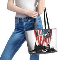 Custom Flag American Fishing Leather Tote Bag Fish Silhouette in Grunge Patriotic - Wonder Print Shop
