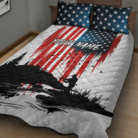 Custom Flag American Fishing Quilt Bed Set Fish Silhouette in Grunge Patriotic - Wonder Print Shop