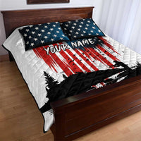 Custom Flag American Fishing Quilt Bed Set Fish Silhouette in Grunge Patriotic - Wonder Print Shop