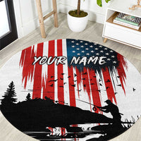 Custom Flag American Fishing Round Carpet Fish Silhouette in Grunge Patriotic - Wonder Print Shop